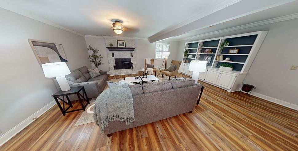 Restored living room after water damage cleanup and home renovation